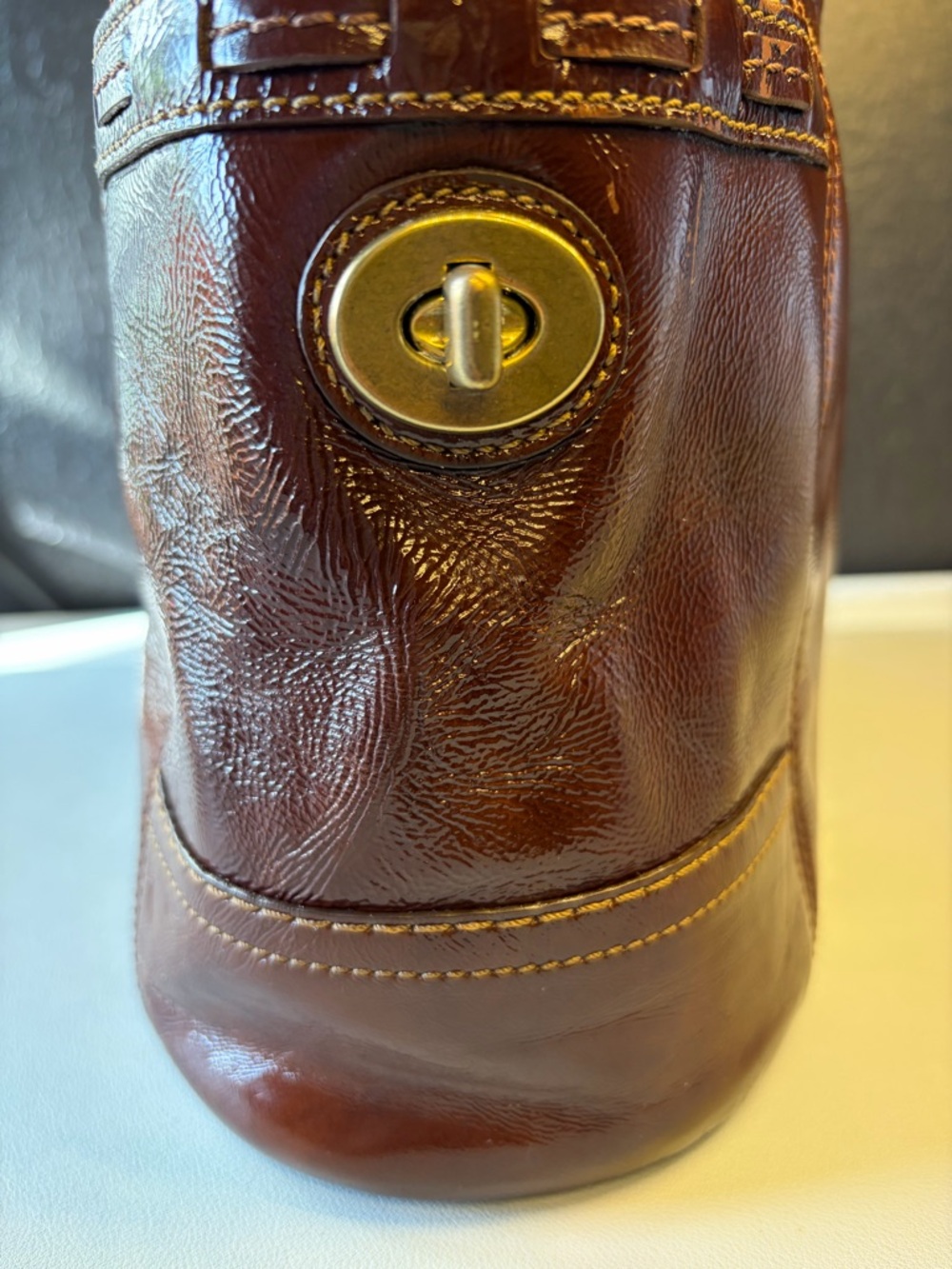 Coach Patent Leather Shoulder Tote with Gold Hardware! #11500 - Picture 4 of 16